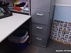 Violet Monroe sucks officer Mike's prick deep for those sexy glasses in the shop uniform rough play.