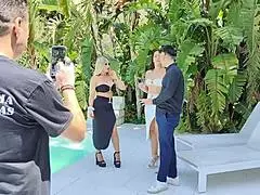 bts of a wild foursome swap with curvy milfs and big asses