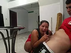 colombian big tits skinny milf jerks for employee then squirts cum covered moaning