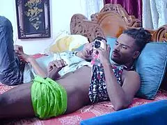 Desi Indian stepsister catches brothers jerking off, screams for first-time bedroom fuck hindi audio