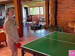 Daddy rips clothes in naked ping pong dare for rough cumshot sex