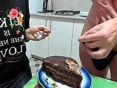 milf cougar feeds cock food before cfnm creampie cumshot