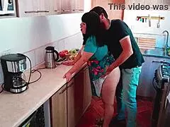 Stepmom Cooks Sexy Then Gets Kitchen Fucked Bent Over Dripping Wet