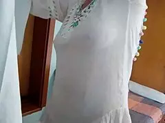 stepmom cleans house in see-through dress without panties