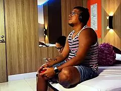 massage turns rough when four hands grope nasty ebony hotwife doggystyle