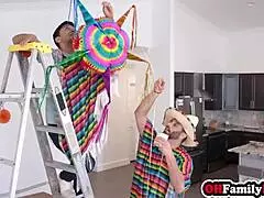 Stepdad's huge cock tempts horny stepdaughter but milf stepmom dives in first for rough group suck and fuck