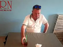 naked waitress serves juicy pussy from her navel to horny restaurant guest