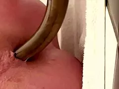 boldly shoving 50cm dildo deep in gaping asshole for squirting pussy orgasm juices