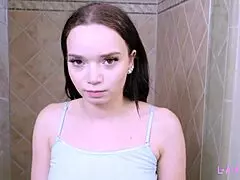 i interviewed this fierce brunette milf then she showered and teased me hard