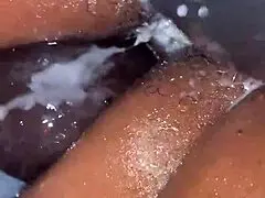 wet wife rides my cock in ass while fucking huge toy till cum