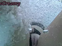 Flashing my pussy to a student at the public pool then he helps me rub it risky with crowds nearby!