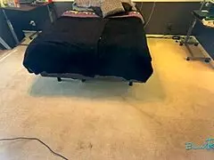 housewife brunette with natural tits vacuums bedroom in stockings before bending over for deep penetration