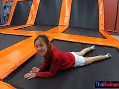 thai amateur milf gf bounces on trampoline then bends over for hard home fuck
