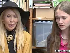 Mature Busty Woman and Teen Shopper Take Officer's Big Cock Threesome Pounding