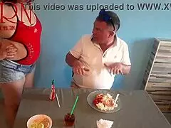 oh man i swear this naked curvy brunette waitress maid lets restaurant guest eat from her navel submissive domination girl next door