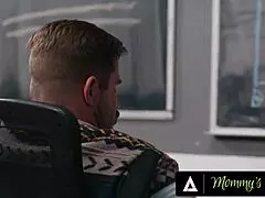 A teacher catches Mommy's boy fapping then two sexy lesbian colleagues offer classroom threesome