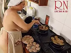 nudist housewife regina noir cooks naked in kitchen like a maid