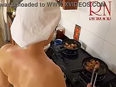 nudist housewife regina noir cooks naked in kitchen like a maid