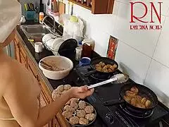 nudist housewife regina noir cooks naked in kitchen like a maid