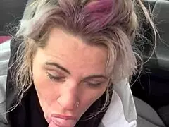 streetwalker slurps cum off dick post facial in car pov
