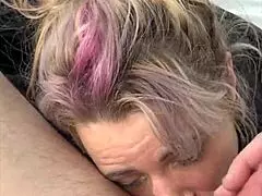 streetwalker slurps cum off dick post facial in car pov