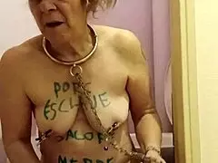 French Slave Whore Chains Herself In Toilet For Public Dildo Bondage Humiliation And Cum Show