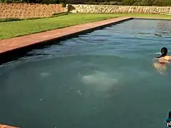 what if these busty lesbian milf models stripped bikinis for poolside pussy play?