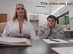 tutoring turns threesome, wanna see blonde milf cumshot facial in glasses?