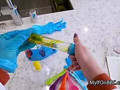 SLUTTY COUGAR SCIENTIST RIDES LAB PARTNER'S HUGE BLACK COCK RAW!