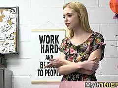 Uh, this cute shoplifter begged her stepmom for help and now we're in a hot ffm threesome