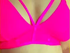 wifey's perfect tits burst out in hot pink lingerie