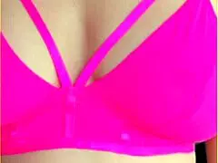 wifey's perfect tits burst out in hot pink lingerie