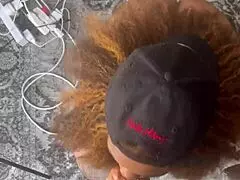 Ebony BBW milf girlfriend sucks massive black cock on webcam homemade