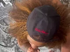 Ebony BBW milf girlfriend sucks massive black cock on webcam homemade