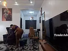 Chubby Ebony Milf Shakes Huge Curvy Ass During Naked House Chores