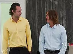 bitch ceo in glasses and stockings gets roughly shared in blackmail mmf threesome