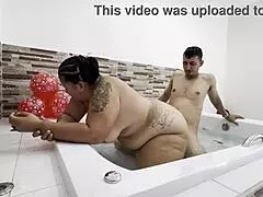 Massive tits milf stepmom fucks stepson doggystyle in jacuzzi with monster cock bareback! 💦🍑