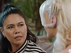 Blonde Lesbian Licks Asian Stepmom Pussy While Girlfriend Watches