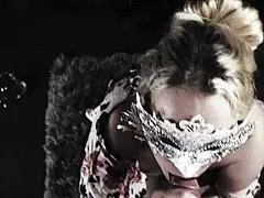 busty milf gives cfnm blowjob facial on big natural tits