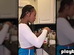 Petite black milf misty stone rams dildo deep after playboy pose solo fuck