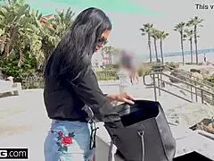 Jasmine Jae's big tits milf crew hits beach flashing pierced pussy publicly