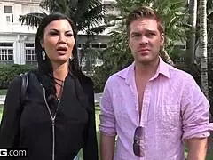 Jasmine Jae's big tits milf crew hits beach flashing pierced pussy publicly