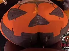 Agatha Brazilian Milf Rides BBC Carving Halloween Pumpkin Gape