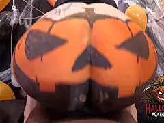 Agatha Brazilian Milf Rides BBC Carving Halloween Pumpkin Gape