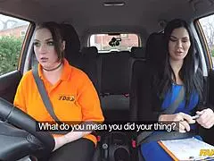 ex-prisoner massive tits lesbian lick with jasmine jae in fake driving school