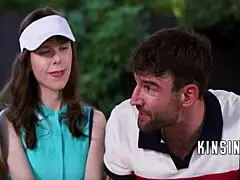 Retro blonde family pickleball turns into hardcore outdoor orgy cowgirl riding foursome.