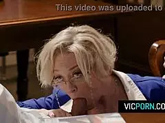 Busty Mature Dee Williams Gets Double Penetrated by Two Horny Students in Library