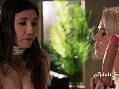 blonde domme breaks her whimpering sub in the garage