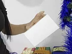 he gifts erotic toy then fucks me hard missionary on christmas bed