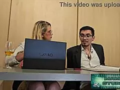 brazilian milf mama studio sneaks under desk for interracial big black cock quickie